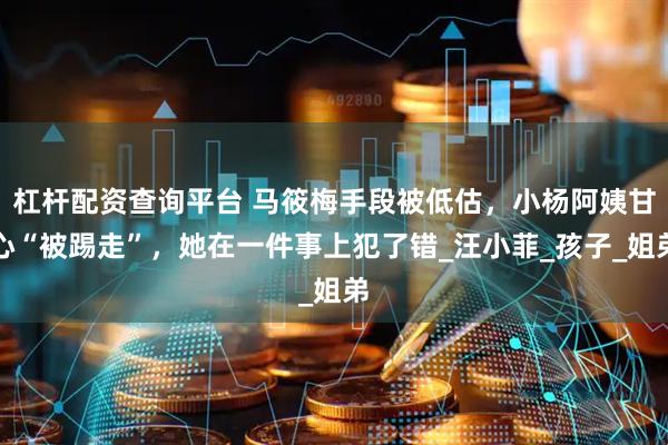杠杆配资查询平台 马筱梅手段被低估，小杨阿姨甘心“被踢走”，她在一件事上犯了错_汪小菲_孩子_姐弟
